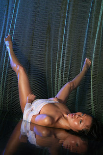 Striking Asian model in on stage wet performance-09