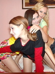 Three hot girlfriends enjoy lesbian sex